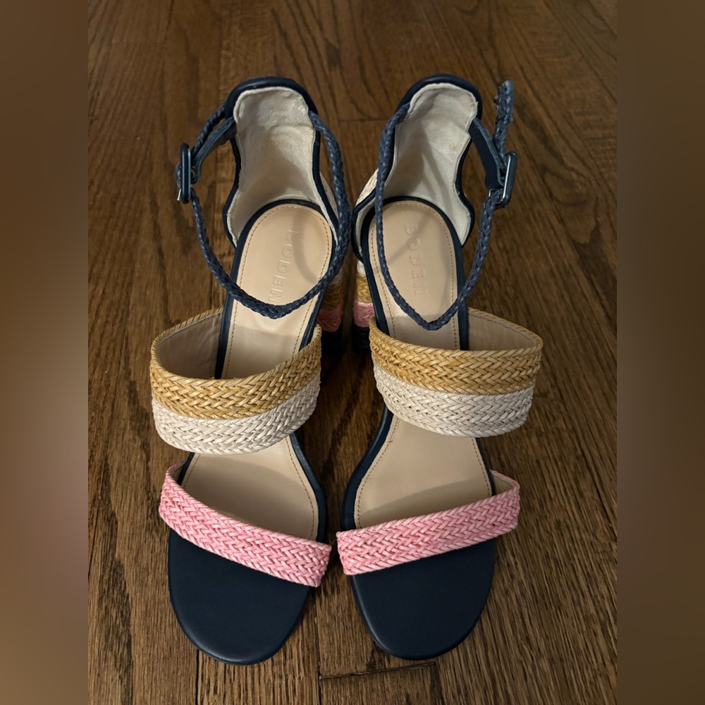 NWOT Boden size 8/39 Woven Striped Heeled Sandals Multicolor Pink & Blue